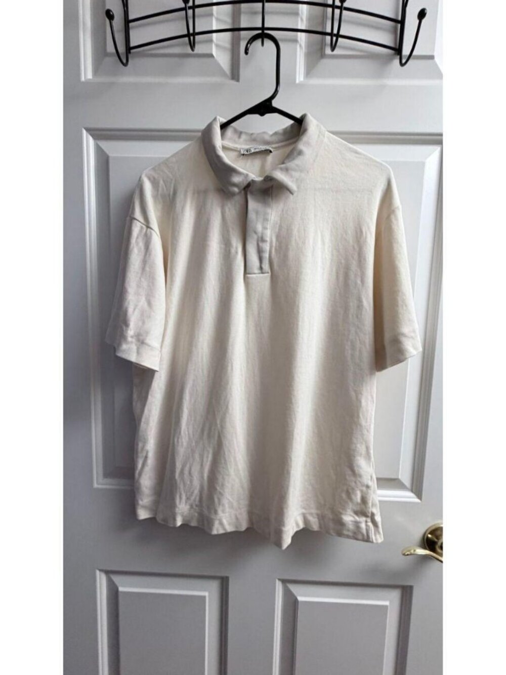 Zara Pique Polo Shirt Off-White Cream Men's M
